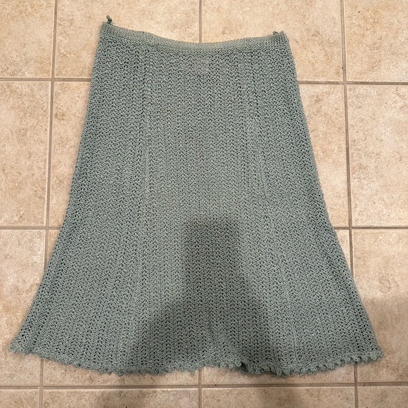 Pallas Original Knit Crochet S Skirt Irish Linen A-Line Midi Sheer Green RARE M - Picture 2 of 8